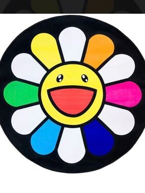 NWT Slowtide x The Broad Murakami Flower Round Beach Towel - Multicolor Smiley